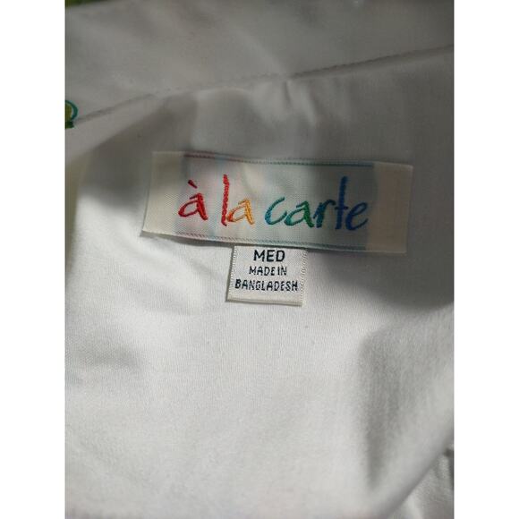 Denim top Floral Size Medium Summer Botanical Art 3/4 Sleeve White Green Jacket - Picture 6 of 7